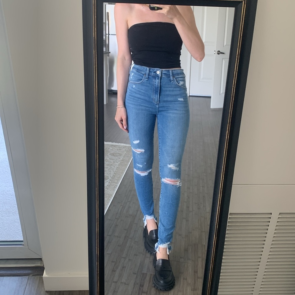 Abercrombie & fitch Simone high rise ankle jeans denim ripped raw hem